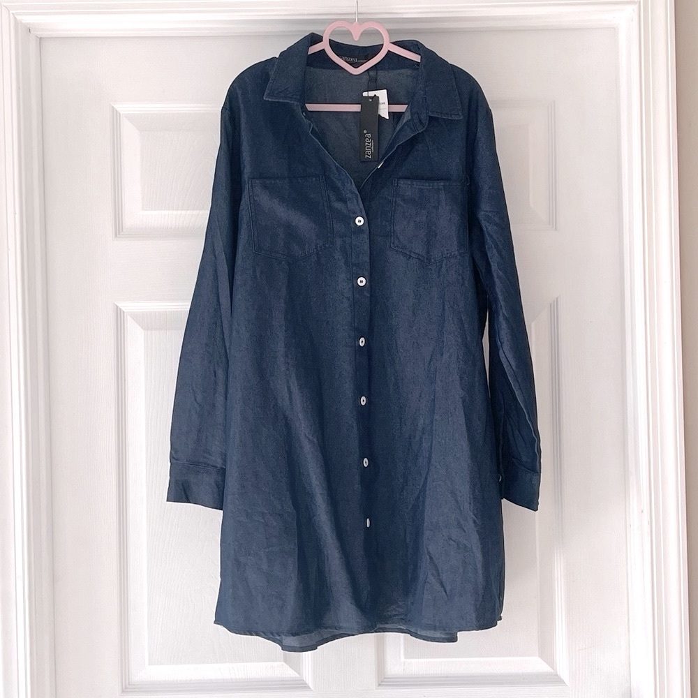 Zanzea Womens long sleeve button down casual denim LG -got new but removed tag